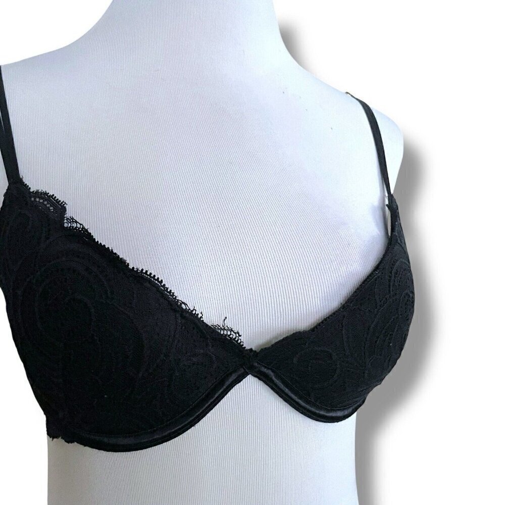 Victorias Secret 34B Bra Black Lace Very Sexy Push Up Underwire Padded Plunge - Picture 3 of 7